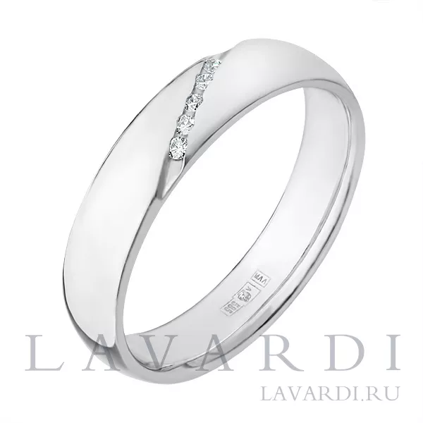 Обручальное кольцо из белого золота 5 мм с 5 бриллиантами