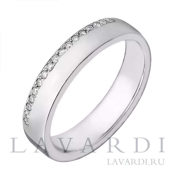 Обручальное кольцо из белого золота 5 мм с 17 бриллиантами