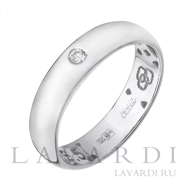Обручальное кольцо из белого золота 5 мм с 1 бриллиантом