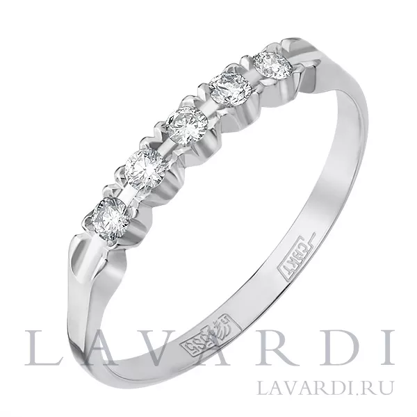 Обручальное кольцо из белого золота с 5 бриллиантами