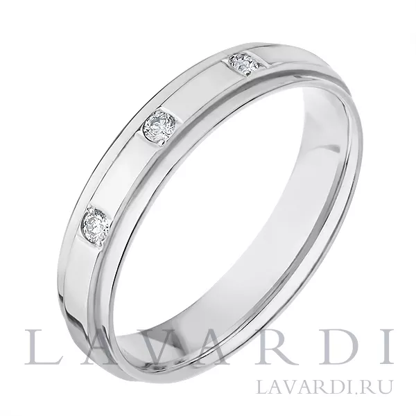 Обручальное кольцо из белого золота 4 мм с 3 бриллиантами