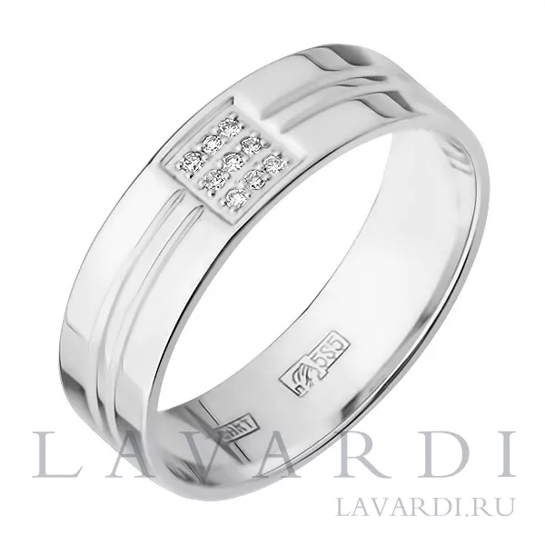 Обручальное кольцо из белого золота 6 мм с 9 бриллиантами