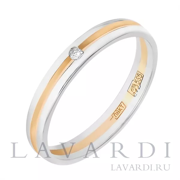 Помолвочное кольцо из белого и красного золота с 1 бриллиантом