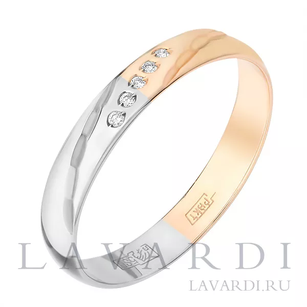 Помолвочное кольцо из белого и красного золота с 5 бриллиантами
