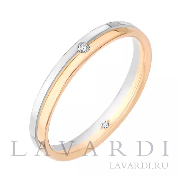 Помолвочное кольцо из белого и красного золота с 2 бриллиантами