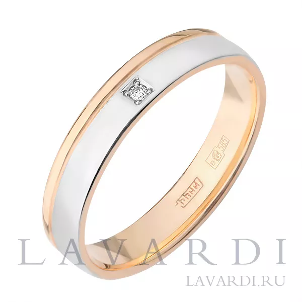 Помолвочное кольцо из белого и классического золота с 1 бриллиантом