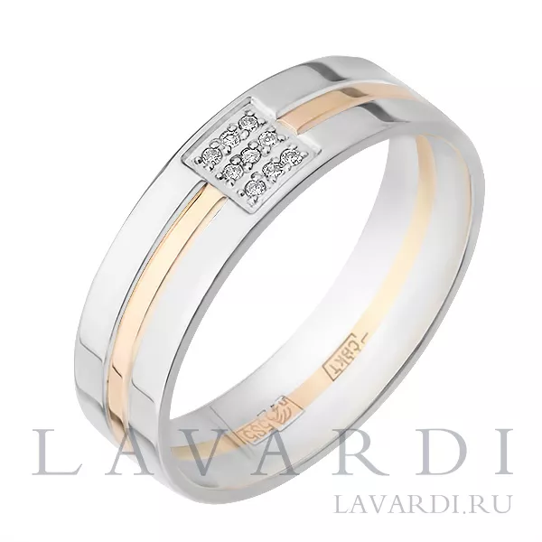 Двухсплавное обручальное кольцо с 9 бриллиантами