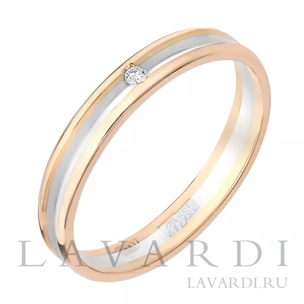 Двухсплавное обручальное кольцо с 1 бриллиантом