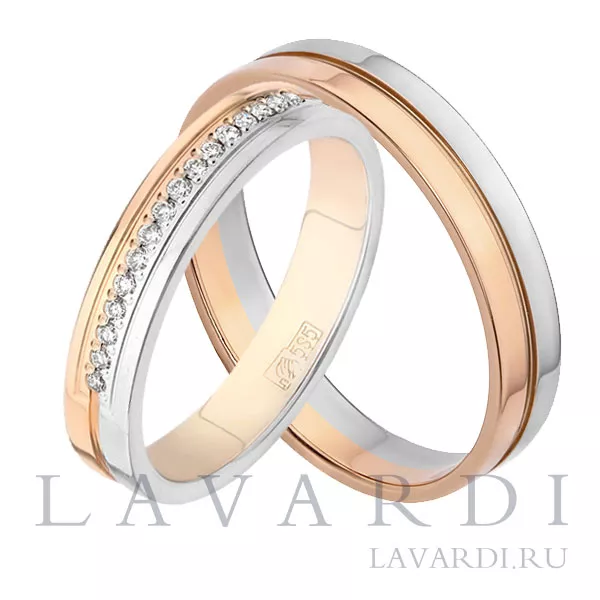 Парные двухсплавные обручальные кольца с бриллиантами