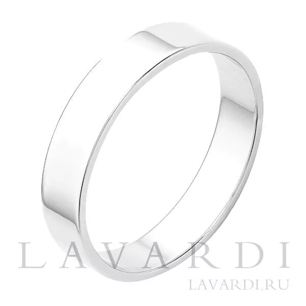 Прямое обручальное кольцо из белого золота 4 мм 21.5 размер