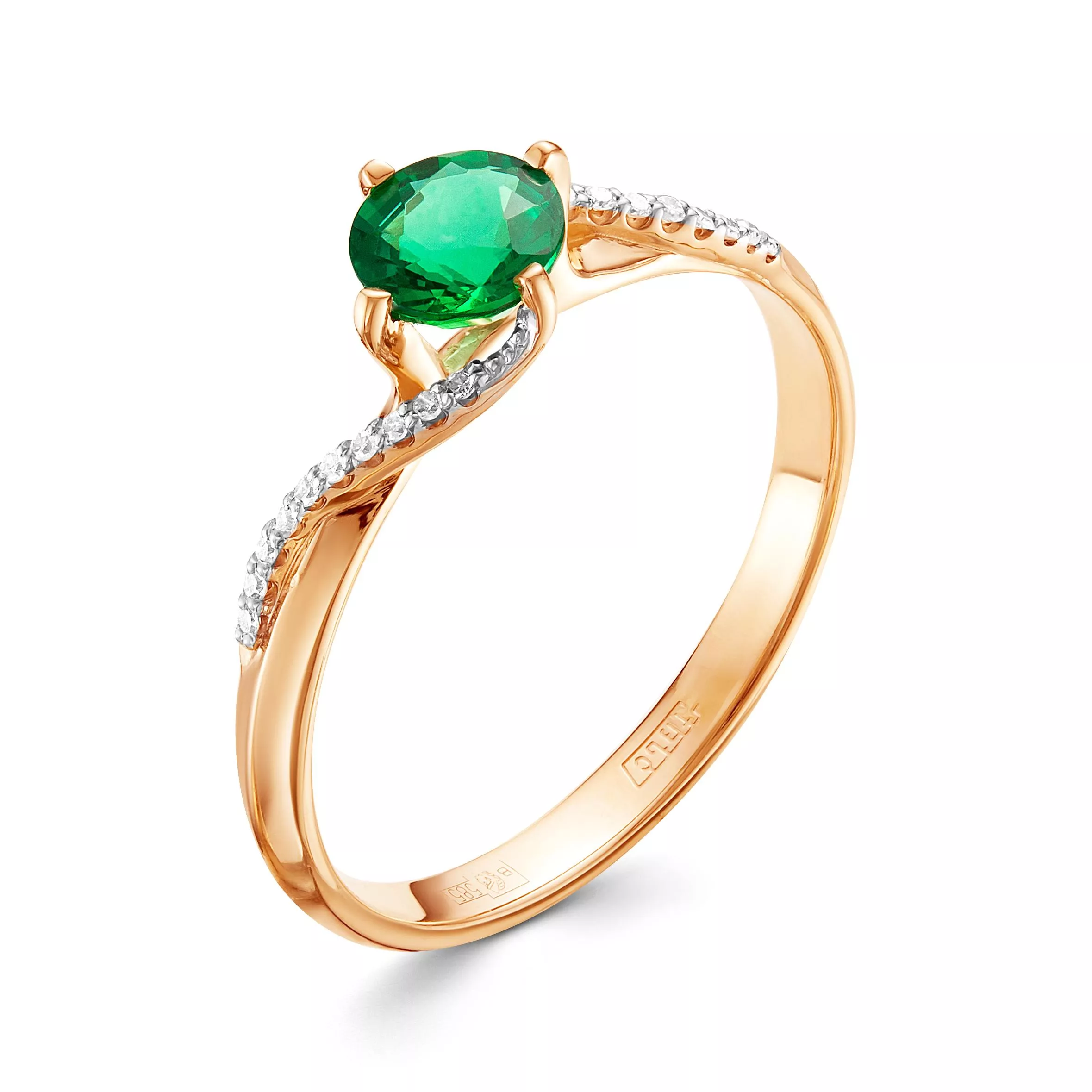 Кольцо из красного золота с изумрудом V14081511700