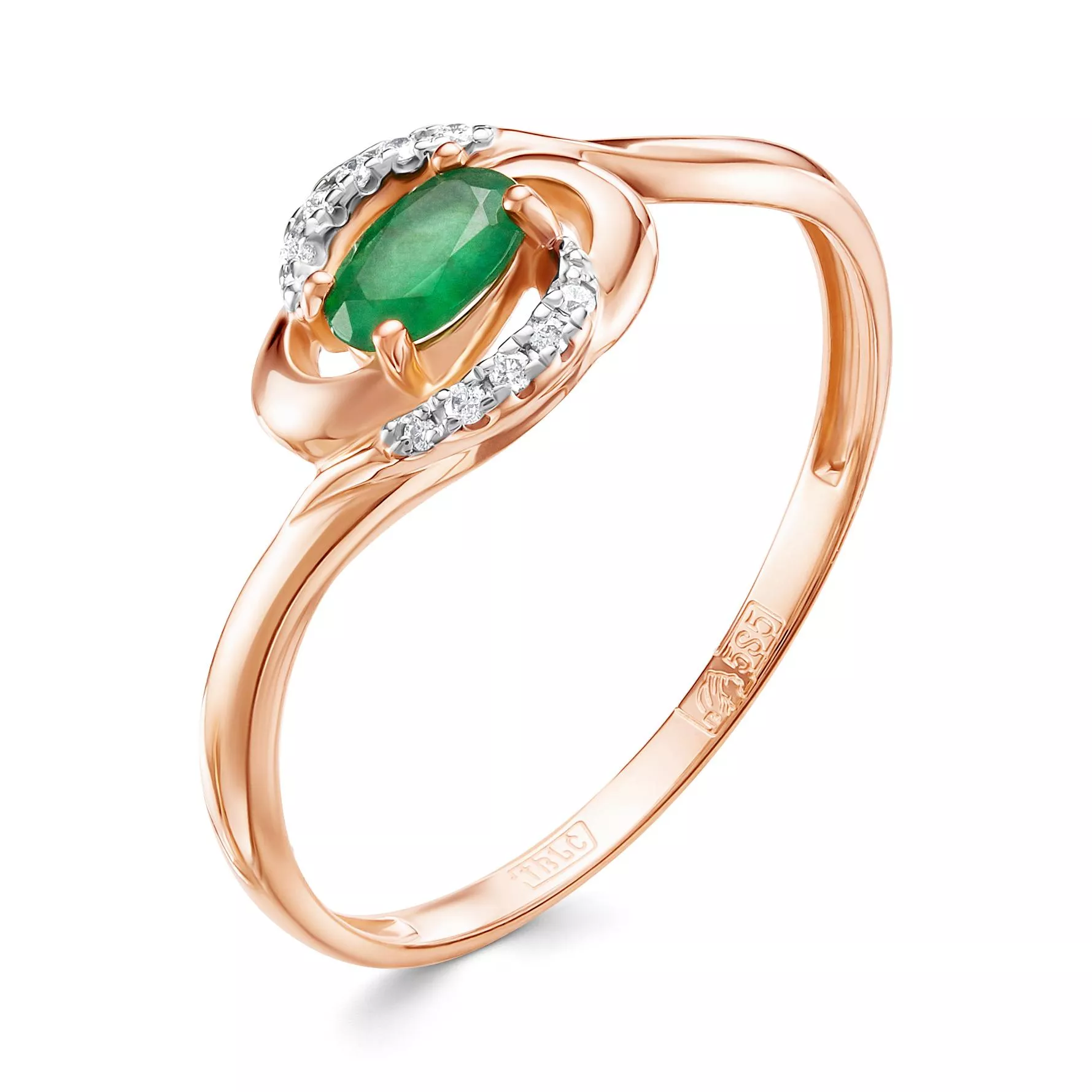 Кольцо из красного золота с изумрудом V15581510400