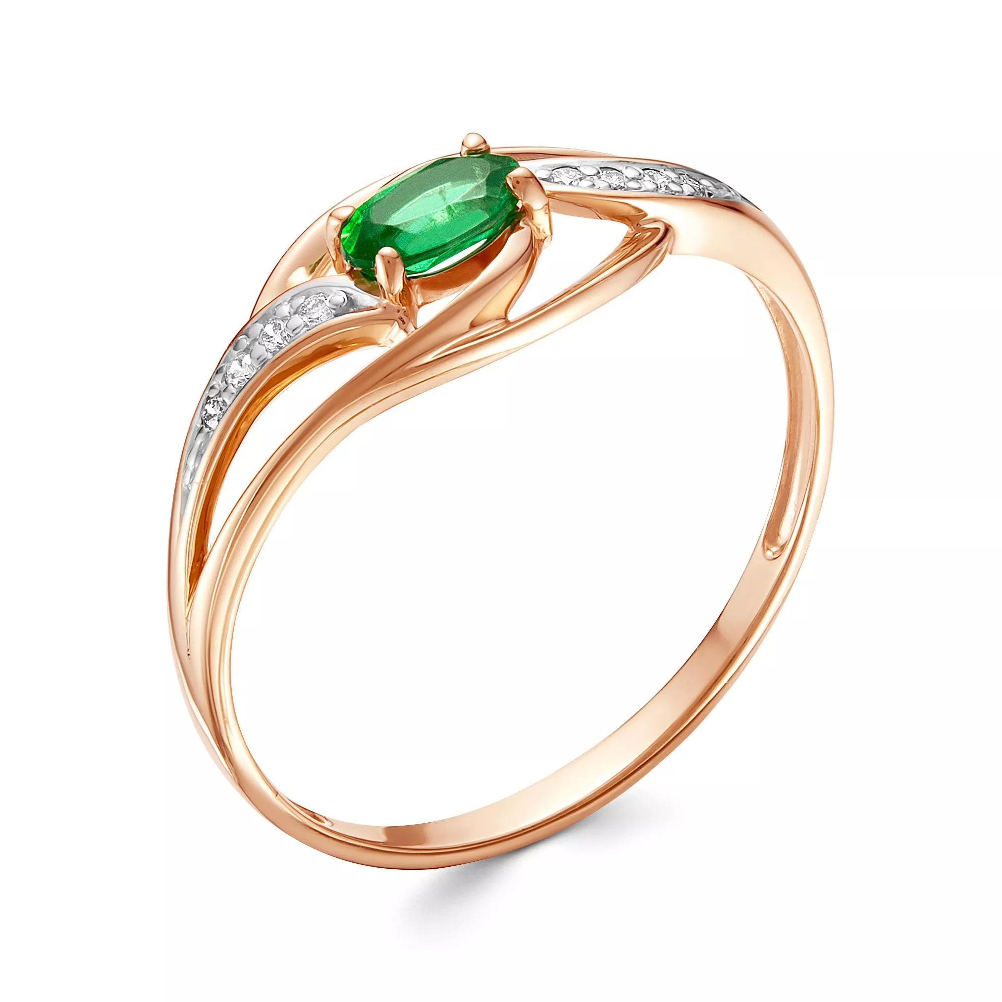 Кольцо из красного золота с изумрудом V15571510400