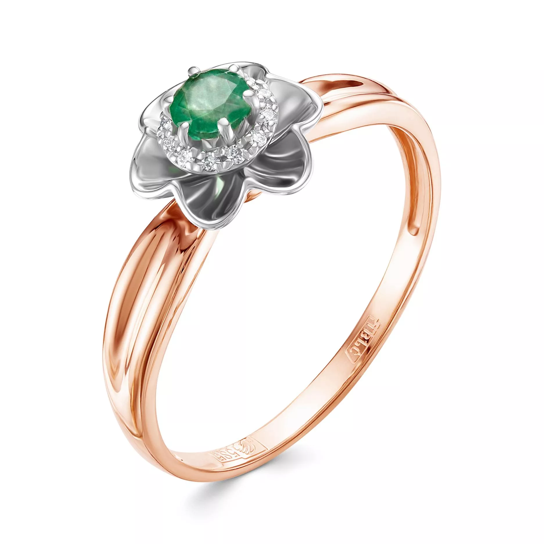 Кольцо из красного золота с изумрудом V15681510400