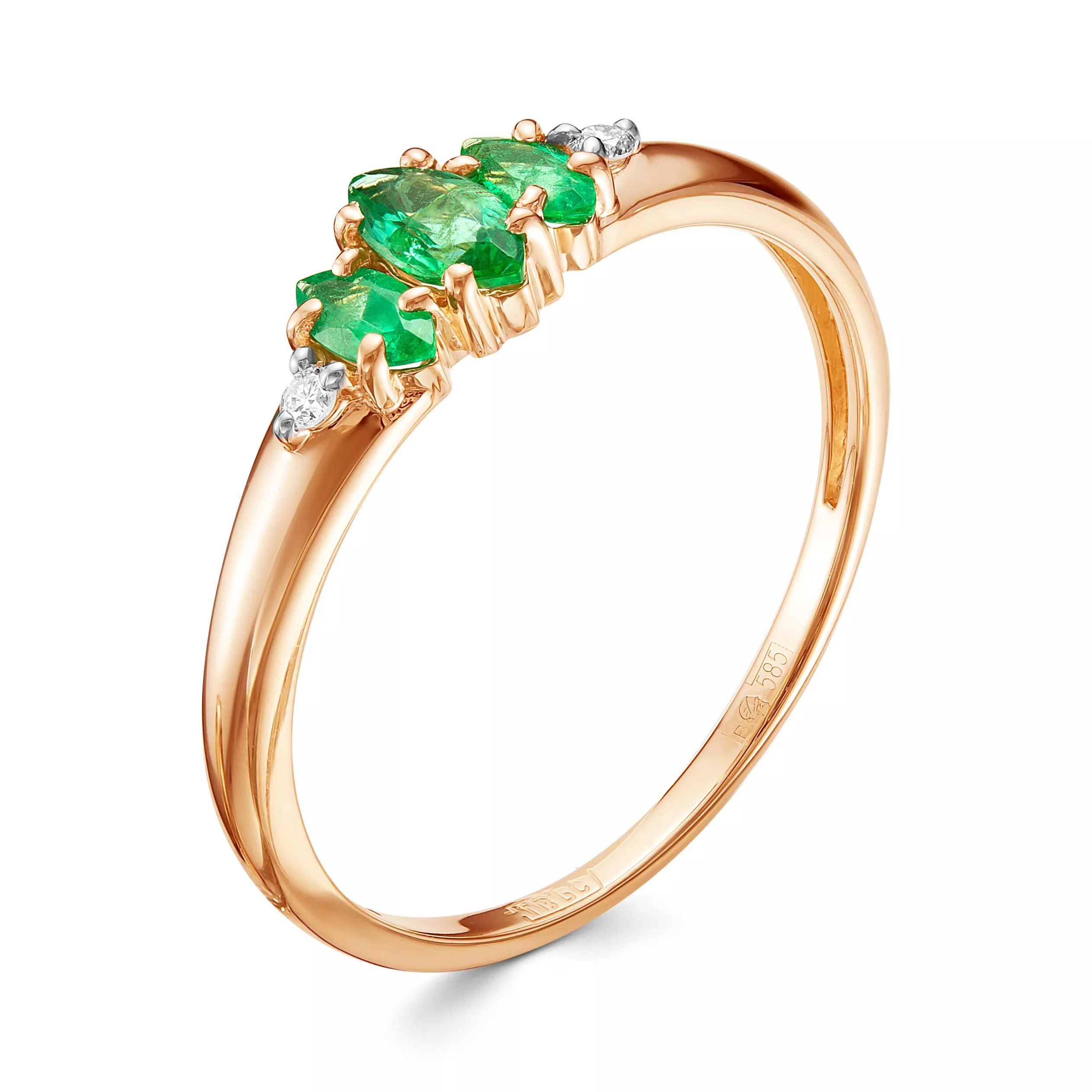 Кольцо из красного золота с изумрудом V13491510400