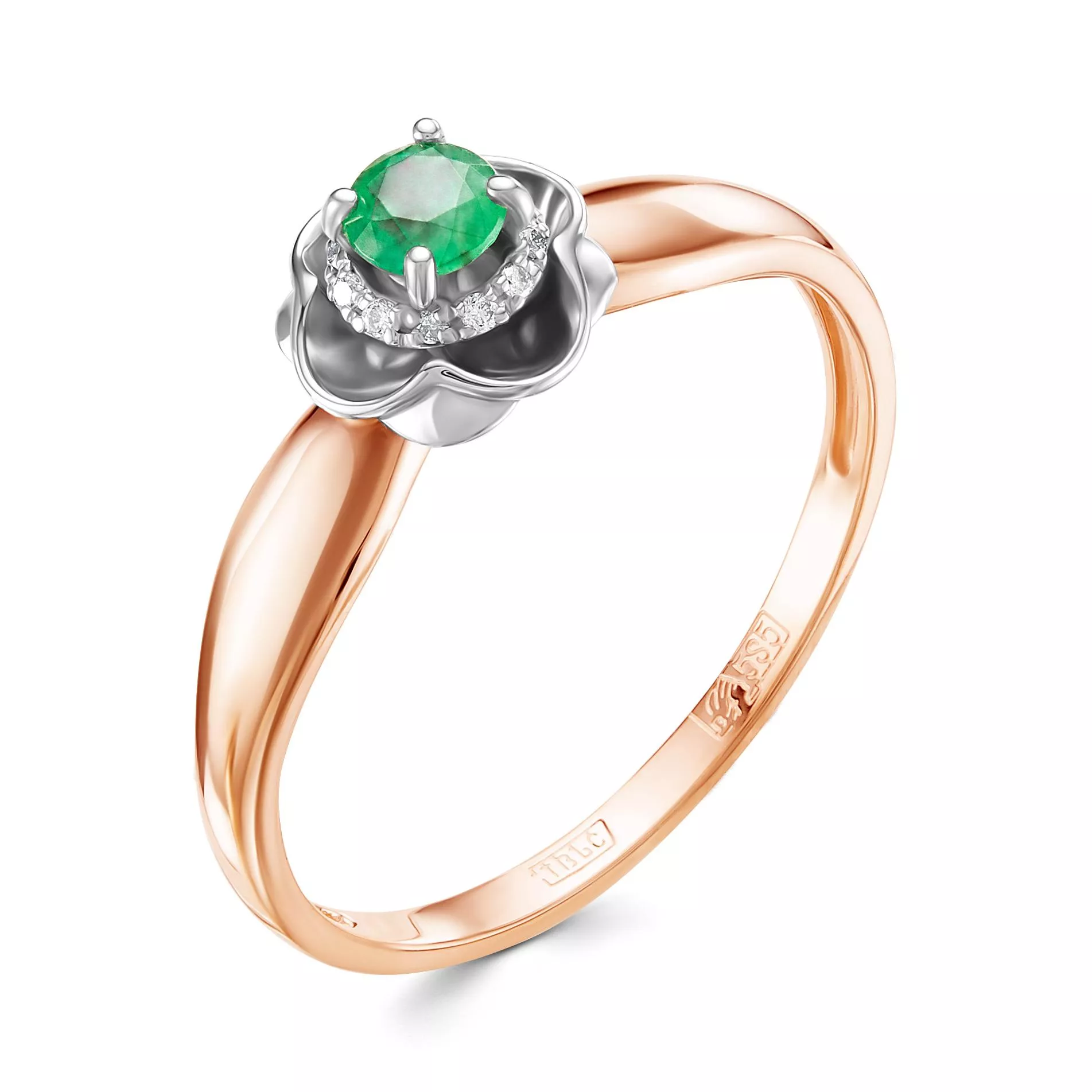 Кольцо из красного золота с изумрудом V15691510400