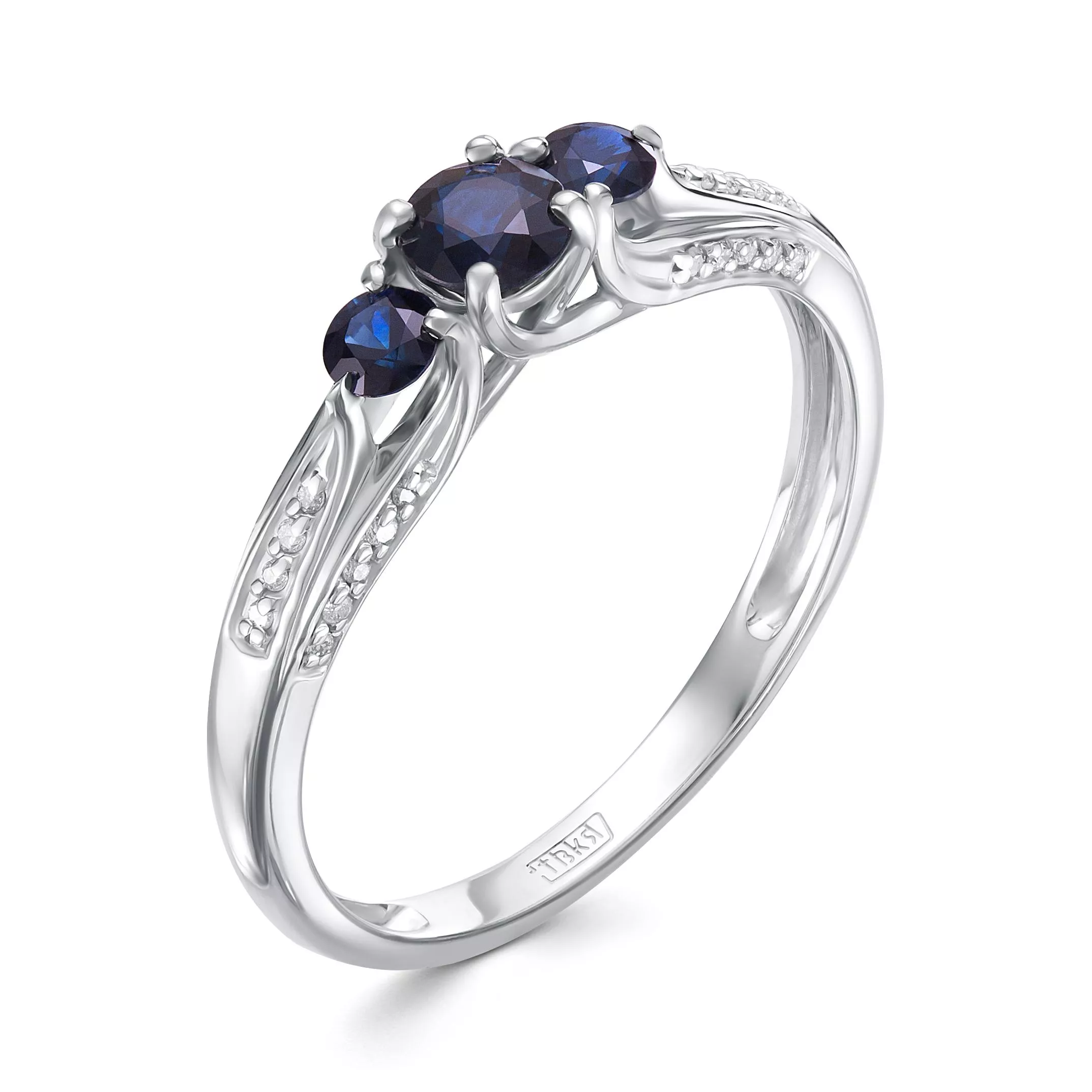 Кольцо из белого золота с сапфирами и бриллиантами