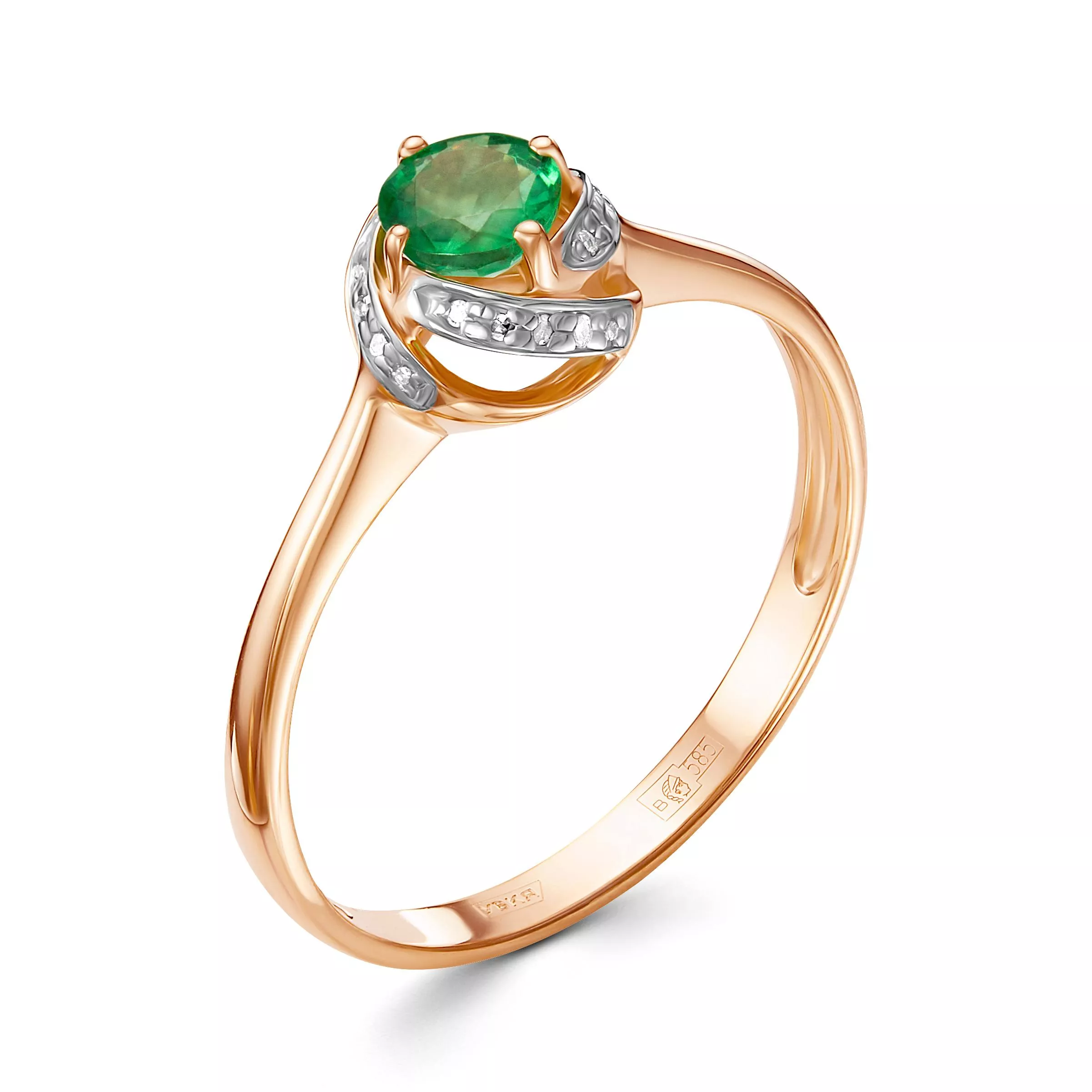 Кольцо из красного золота с изумрудом V15661510400