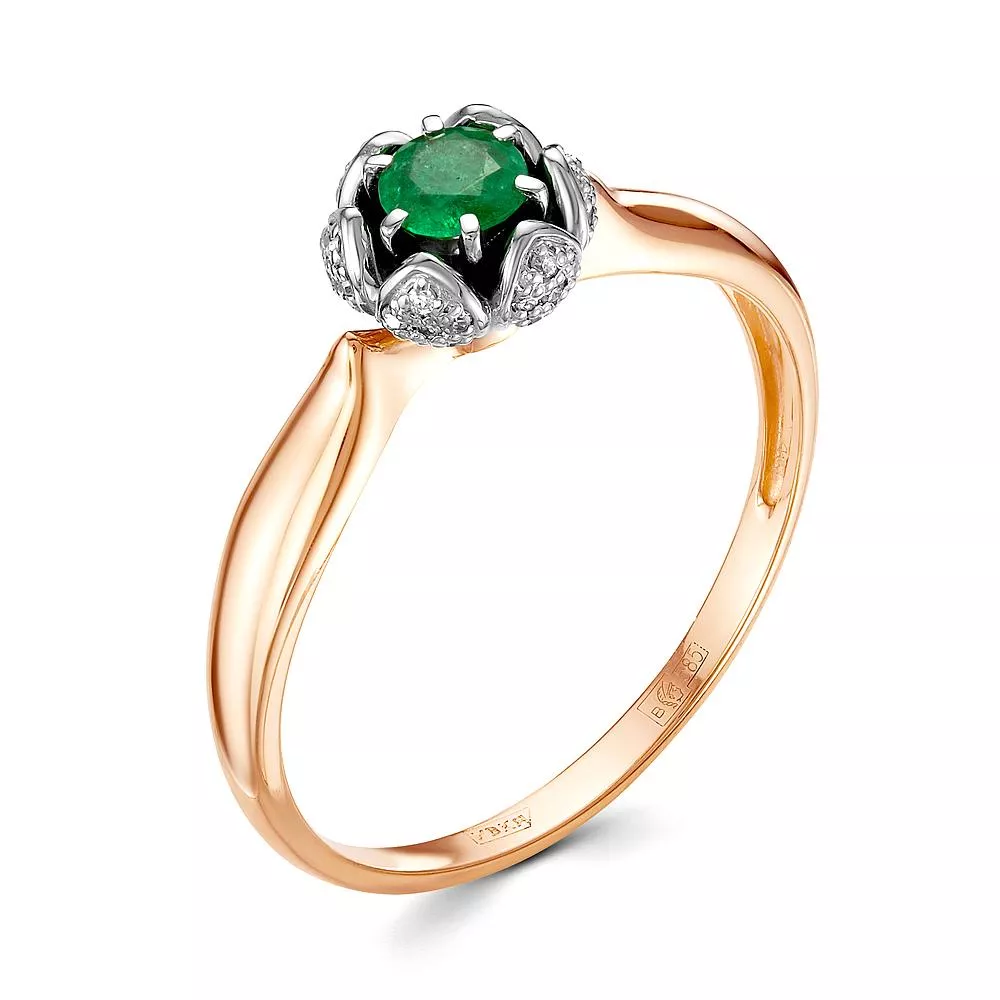 Кольцо из красного золота с изумрудом V16011510400