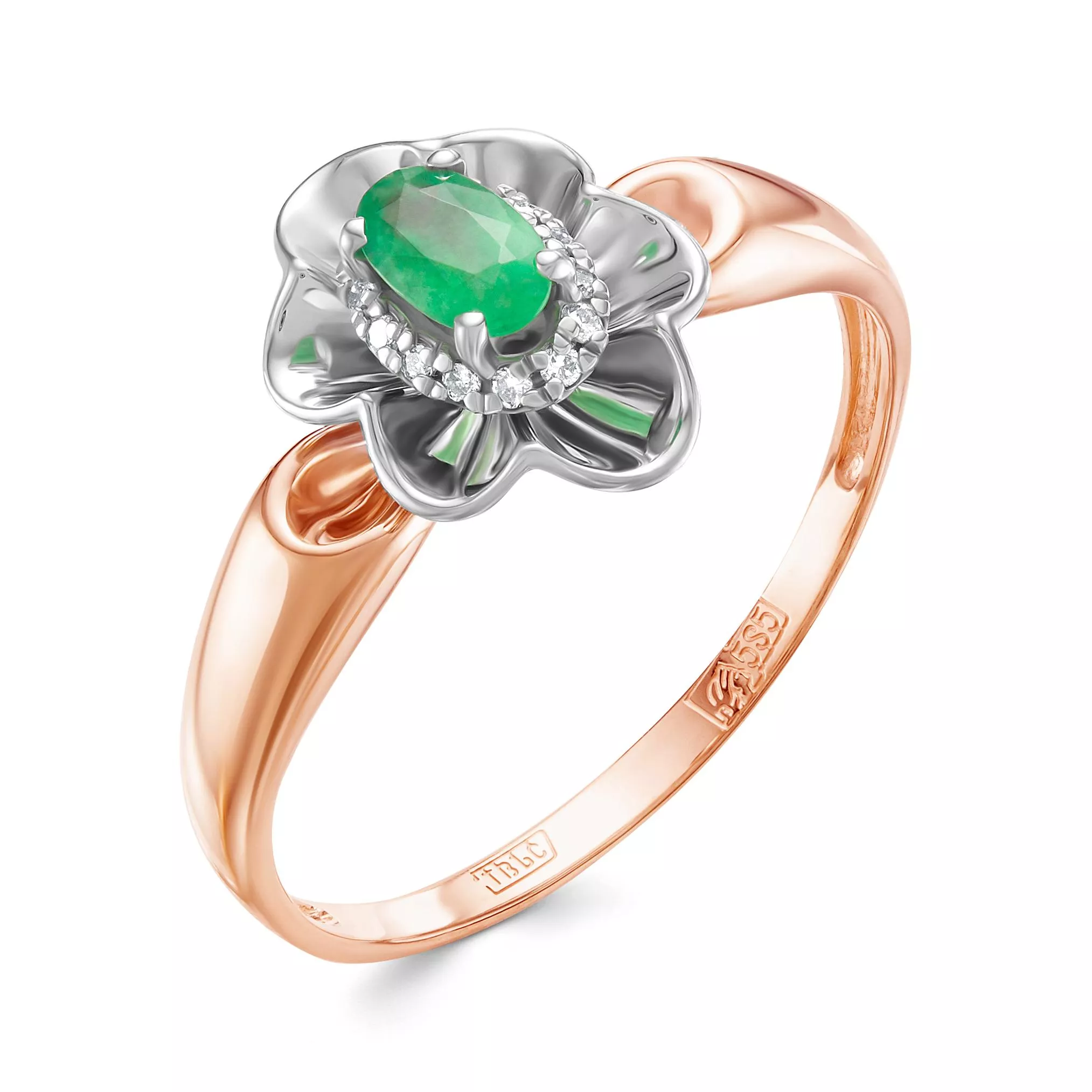 Кольцо из красного золота с изумрудом V15671510400