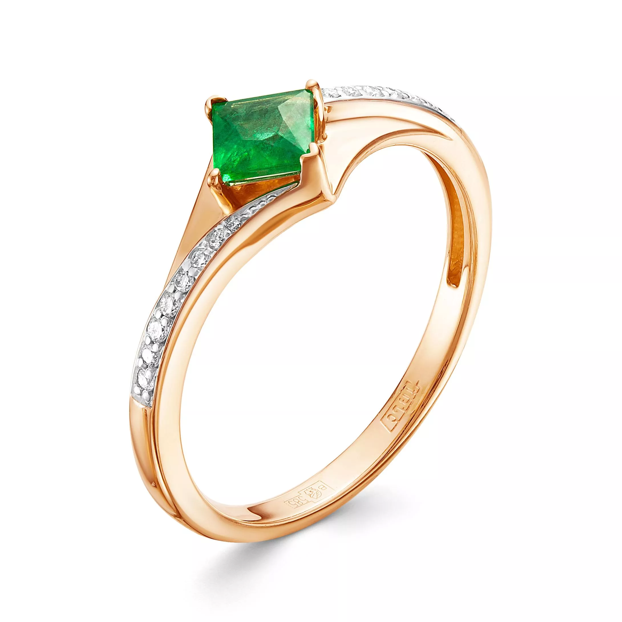 Кольцо из красного золота с изумрудом V12171510400