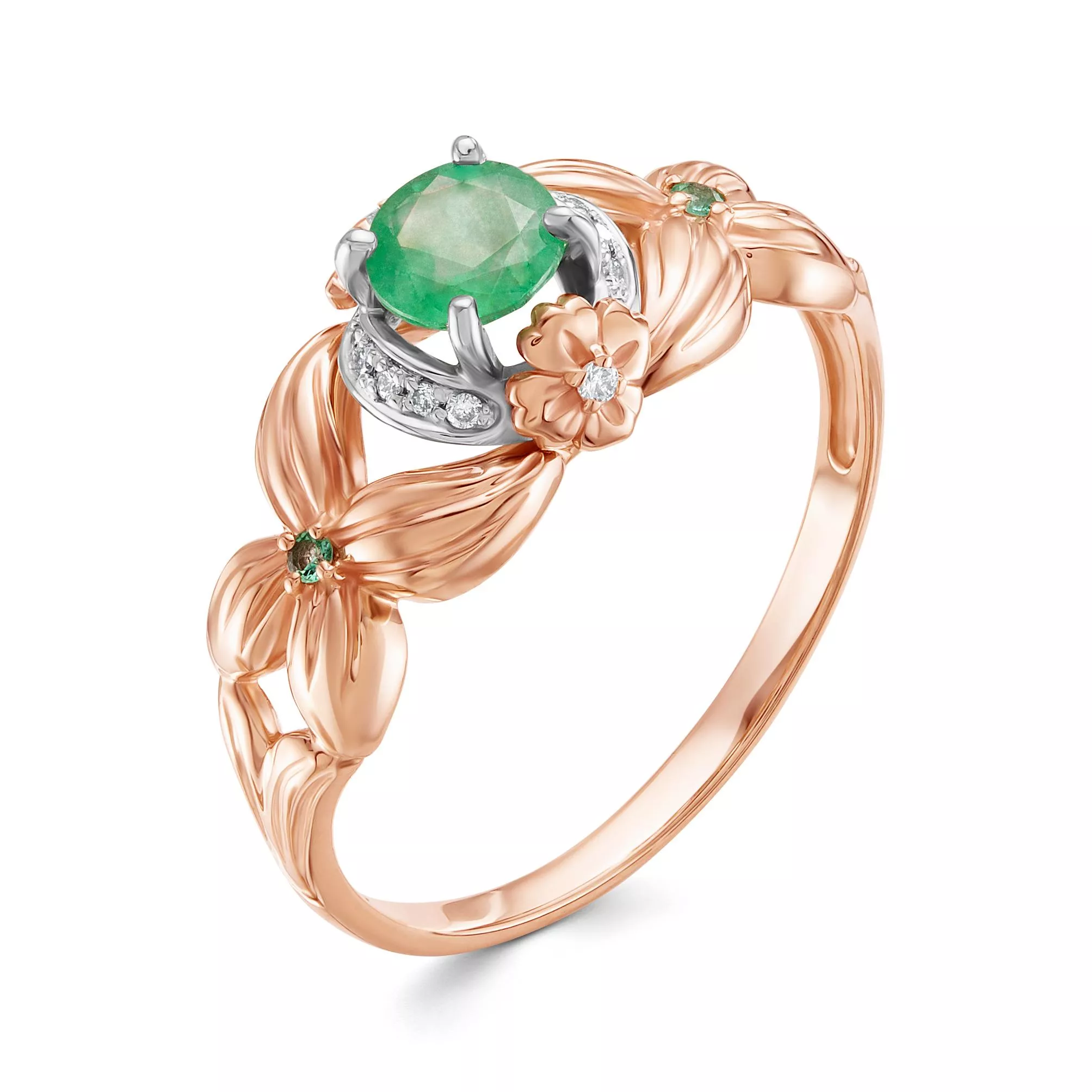 Кольцо из красного золота с изумрудом V16271510400