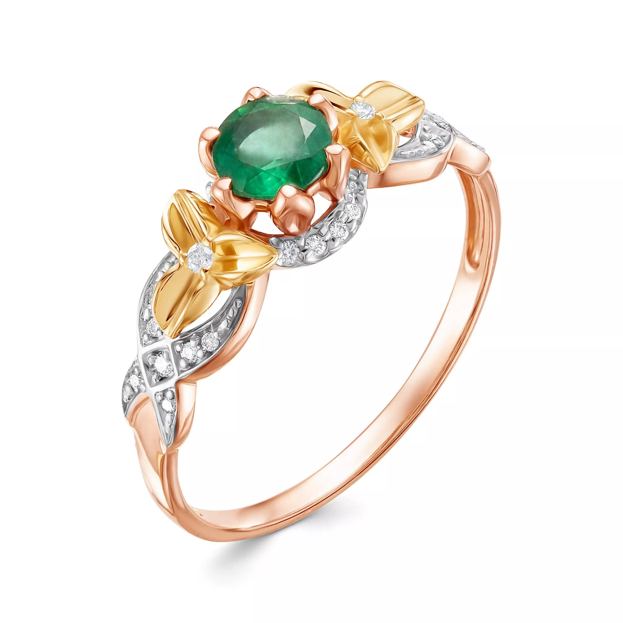 Кольцо из красного золота с изумрудом V15921530400