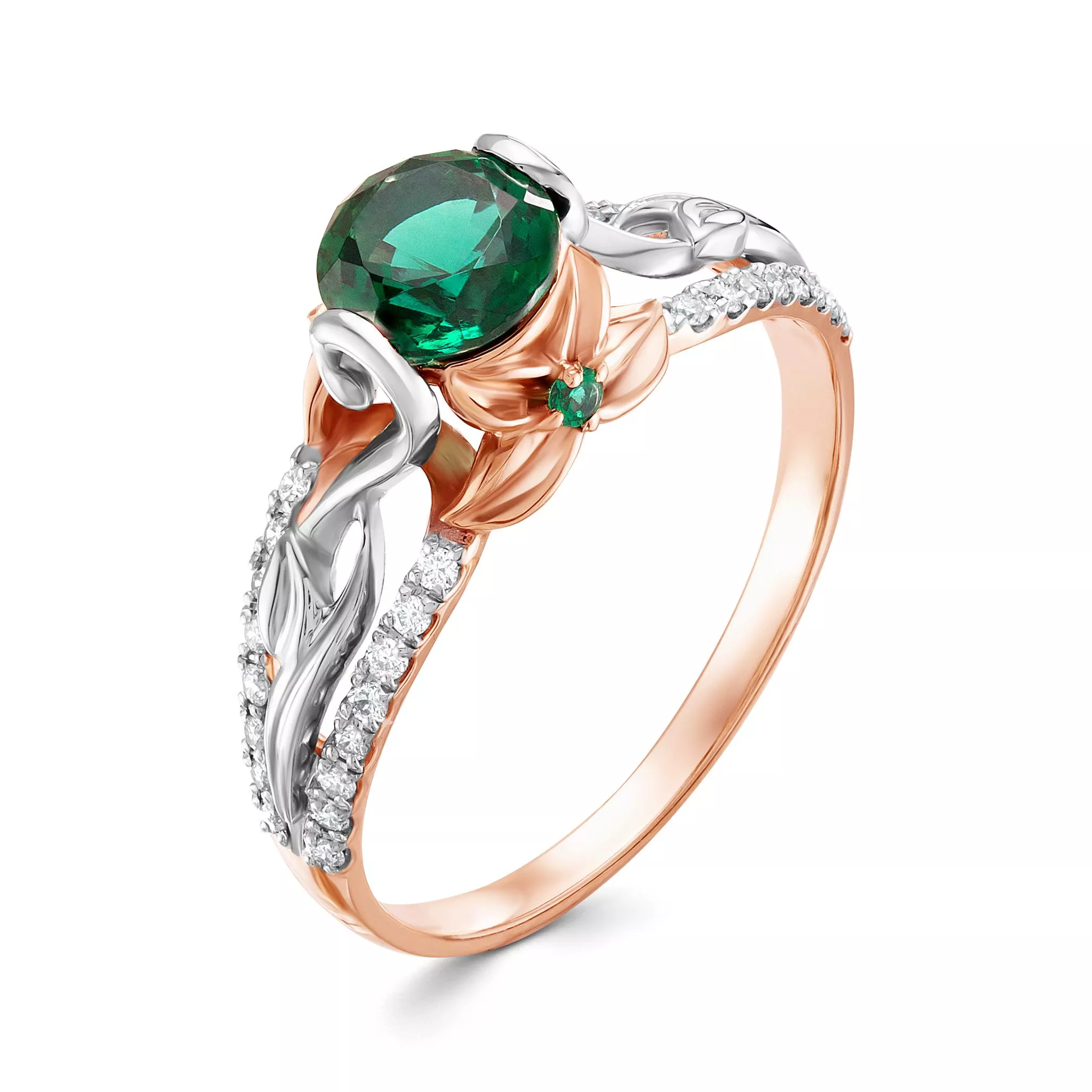 Кольцо из красного золота с изумрудом V16261511400