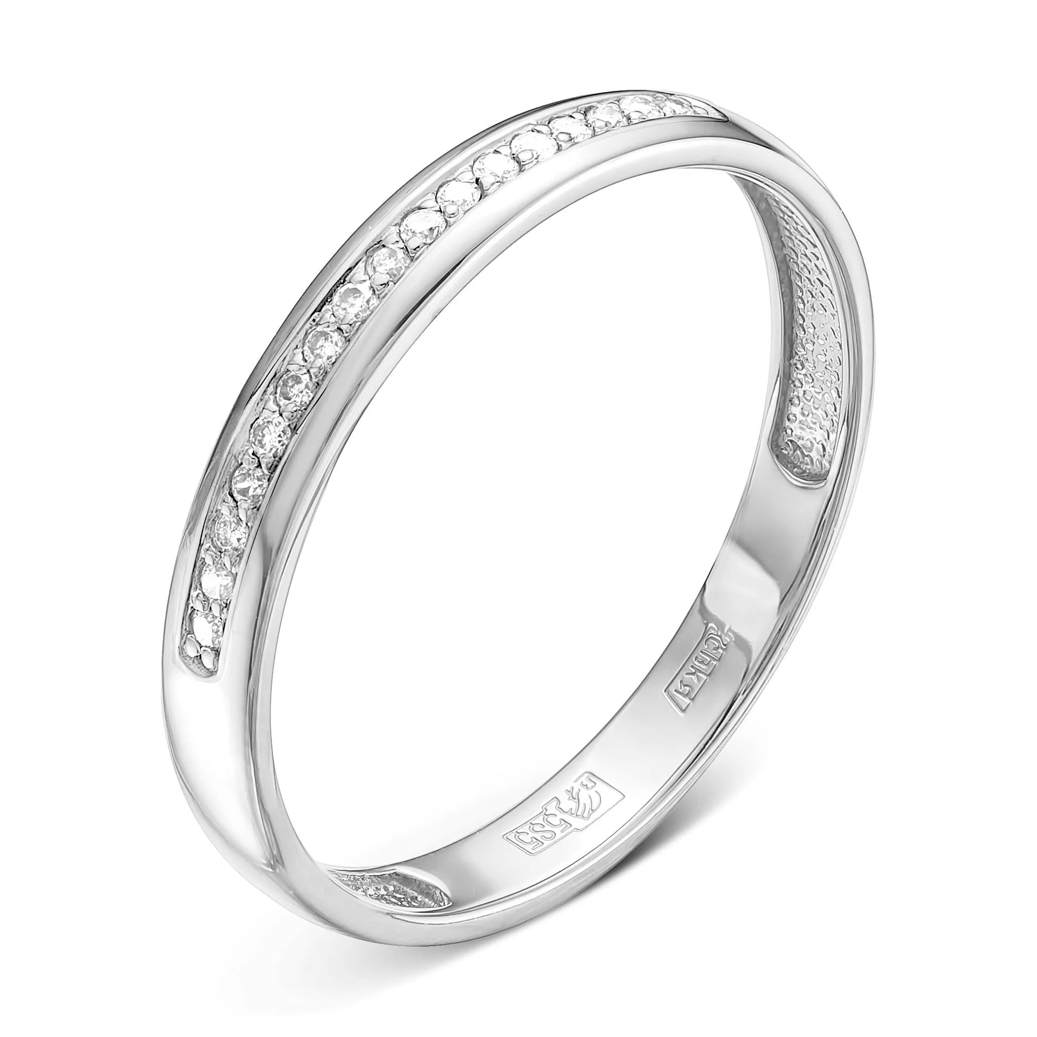 Кольцо обручальное из белого золота с бриллиантами