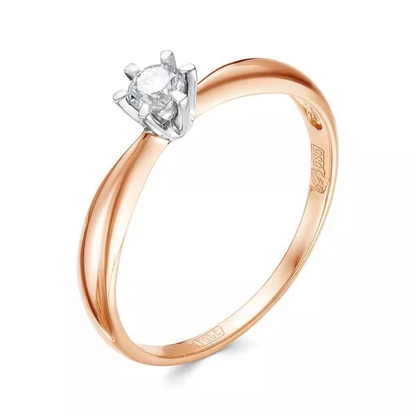 Кольцо помолвочное из красного золота с бриллиантом