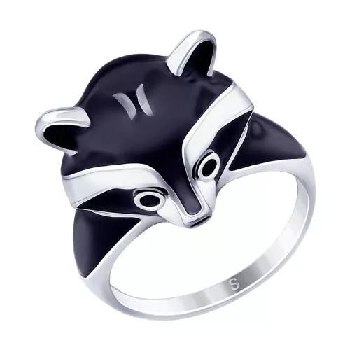 Кольцо из серебра с эмалью и фианитами «Енот»