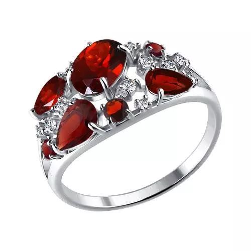 Кольцо из серебра с гранатами и фианитами