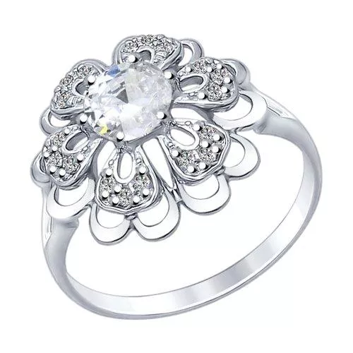 Кольцо из серебра с горным хрусталем и фианитами