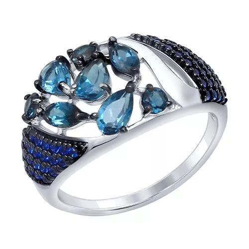 Кольцо из серебра с топазами и синими фианитами