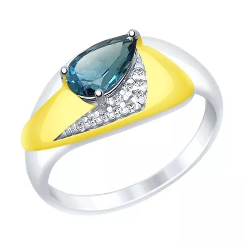 Кольцо из серебра с синим топазом и фианитами