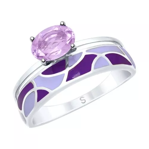 Кольцо из серебра с эмалью и аметистом