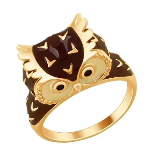 Кольцо «Сова» с эмалью и фианитами