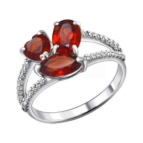 Кольцо из серебра с гранатами и фианитами