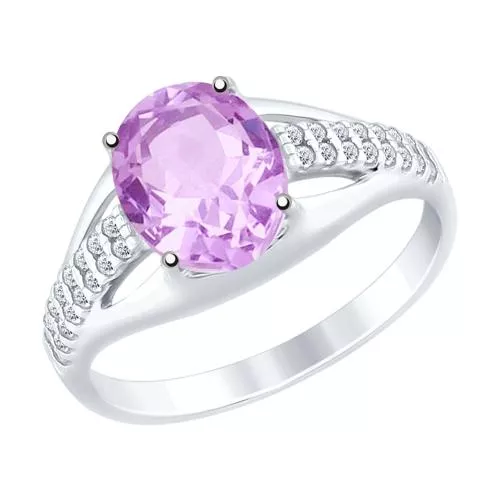 Кольцо из серебра с аметистом и фианитами