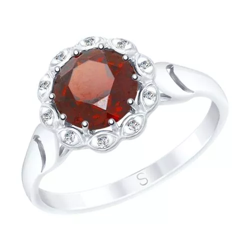 Кольцо из серебра с гранатом и фианитами