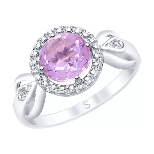 Кольцо из серебра с аметистом и фианитами