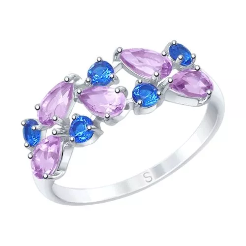 Кольцо из серебра с аметистами и фианитами