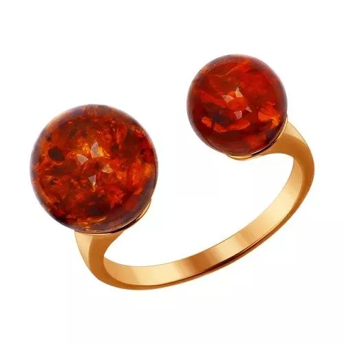 Кольцо из золочёного серебра с коричневым янтарём (пресс.)