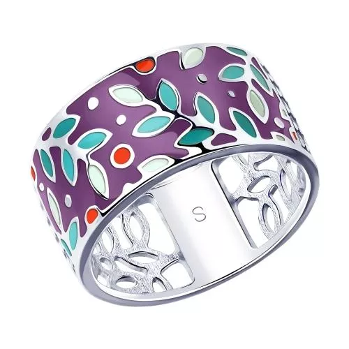 Кольцо из серебра с эмалью и фианитами