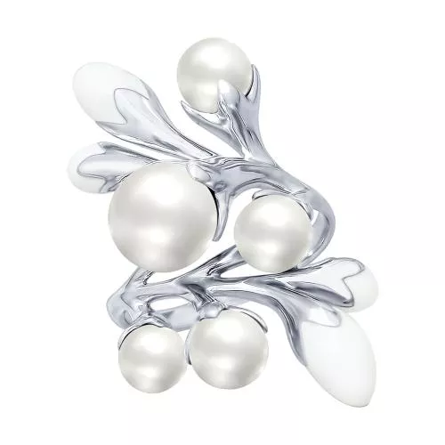 Кольцо из серебра с эмалью и жемчугом