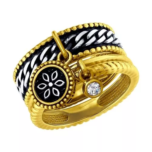 Кольцо из золочёного серебра с фианитом