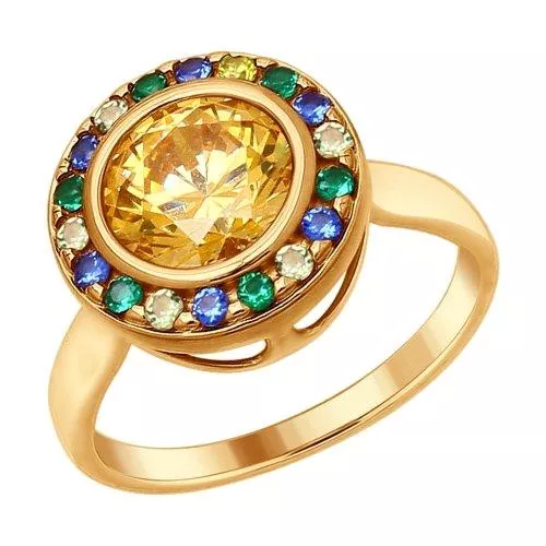 Кольцо из золочёного серебра с жёлтым Swarovski Zirconia и фианитами