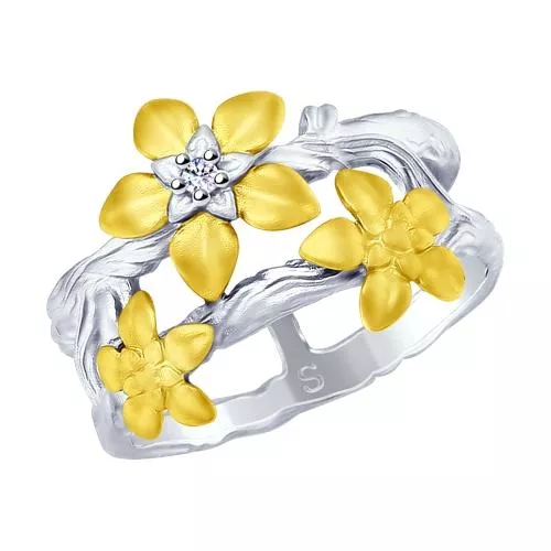 Кольцо из золочёного серебра с фианитом