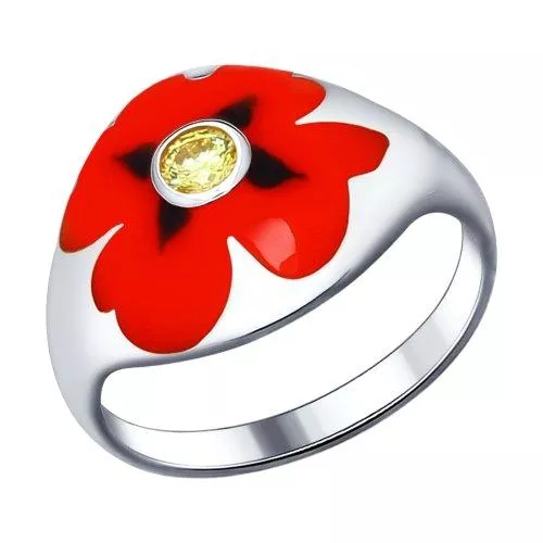 Кольцо из серебра с эмалью с фианитом «Маки»