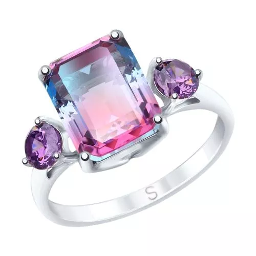 Кольцо из серебра с ситаллом и фианитами